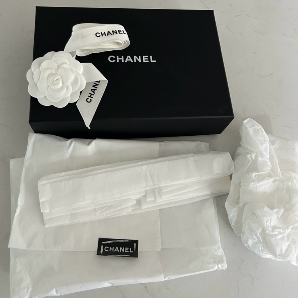 Chanel Black Gift Box with White Ribbon including camellia and tissue